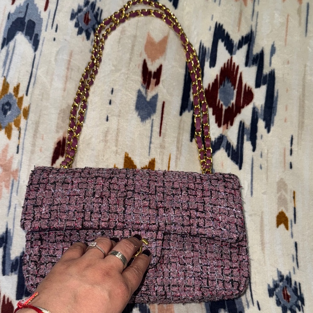 (Fashion Bag CC) Chic Purple Tweed Women's Bag